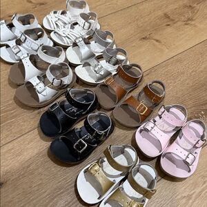 Salt Water Sandals by Hoy in Pink, White, and Brown